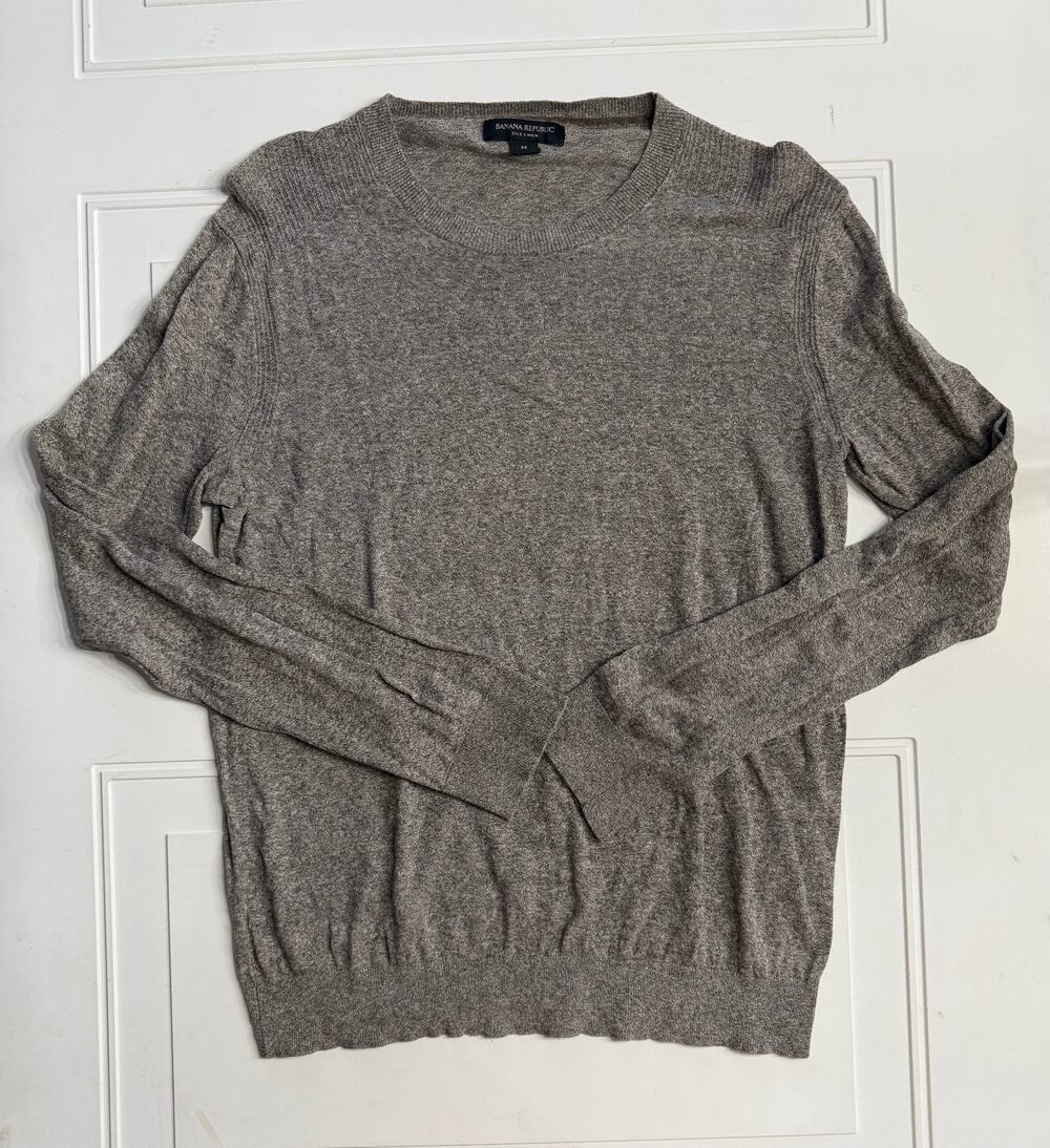 Banana Republic Mens Sz M Gray Brown Silk Linen Blend Crew Neck Sweater